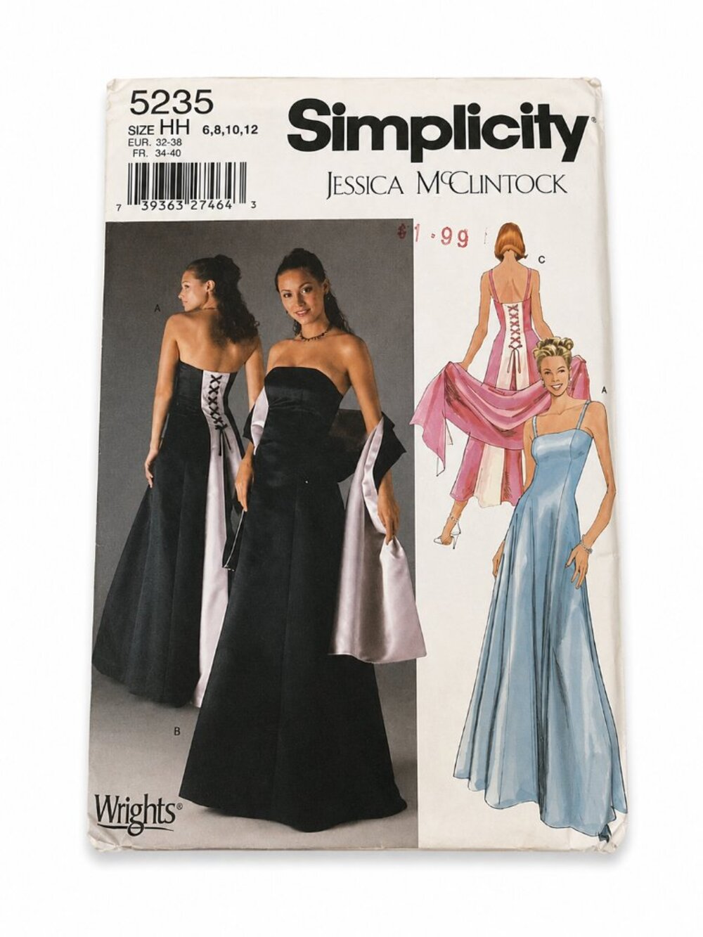 Simplicity 5235 6 8 10 12 Jessica McClintock Evening Dress Shawl Strapless